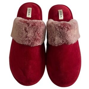 Soma Women's Red Faux Fur Slippers Large 8-9‎